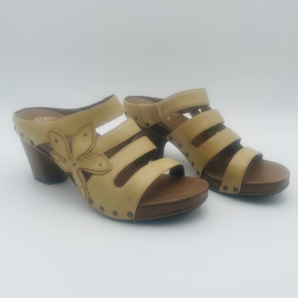 Dansko Shoes - Dansko Tan Wedge Clog Leather Slip On Women's Sandals - EU 40 (Approx. 9.5)